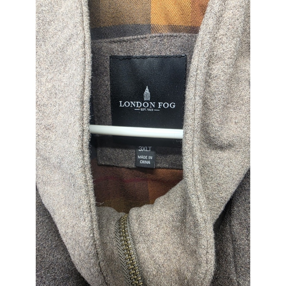 London Fog Pea‎ Coat Mocha Brown Wool Blend Lined Double Collar Mens 3XLT New - Picture 5 of 11